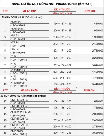ẮC QUY ĐỒNG NAI - PINACO